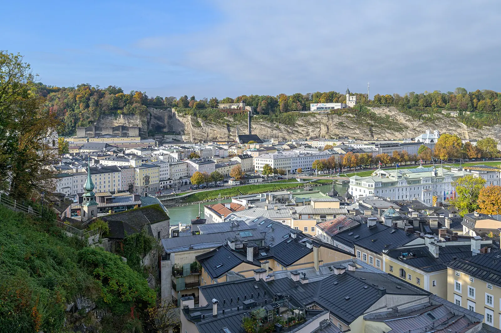 View over the old town of Salzburg and the Salzach river from Kapuzinerberg